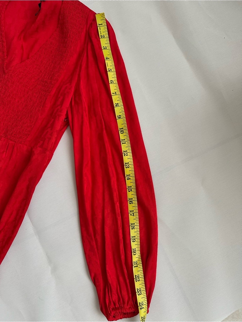 Maje Red Jacquard Smocked Mini Dress Long Sleeve Size 1 - Picture 15 of 16